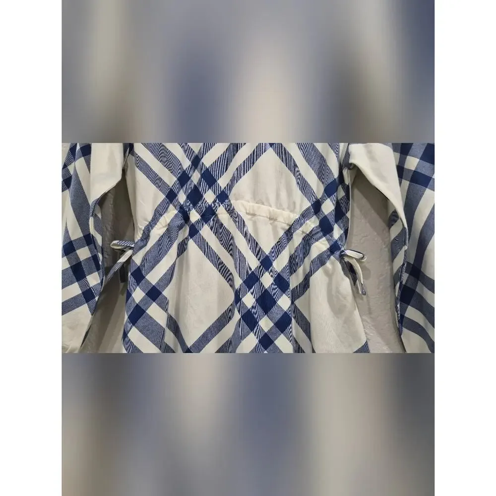NWT Burberry Girls Blue Plaid Long Sleeve Drawstring Waist Dress 10Y 10